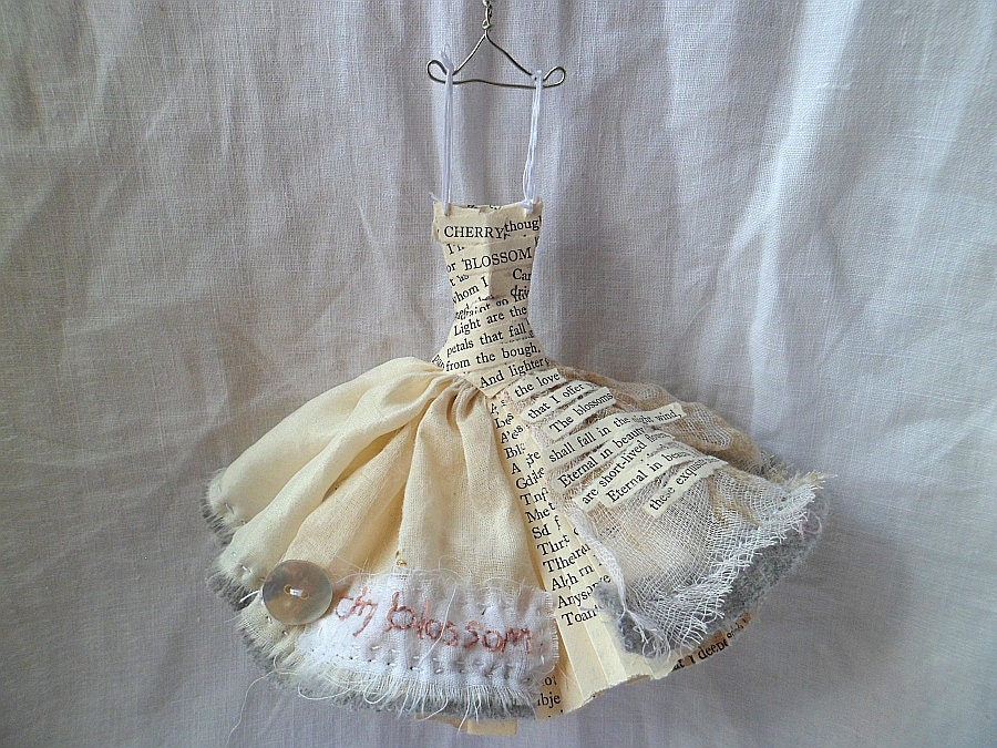 Cherry Blossom - Art Dress Assemblage Made From Paper and Fabric