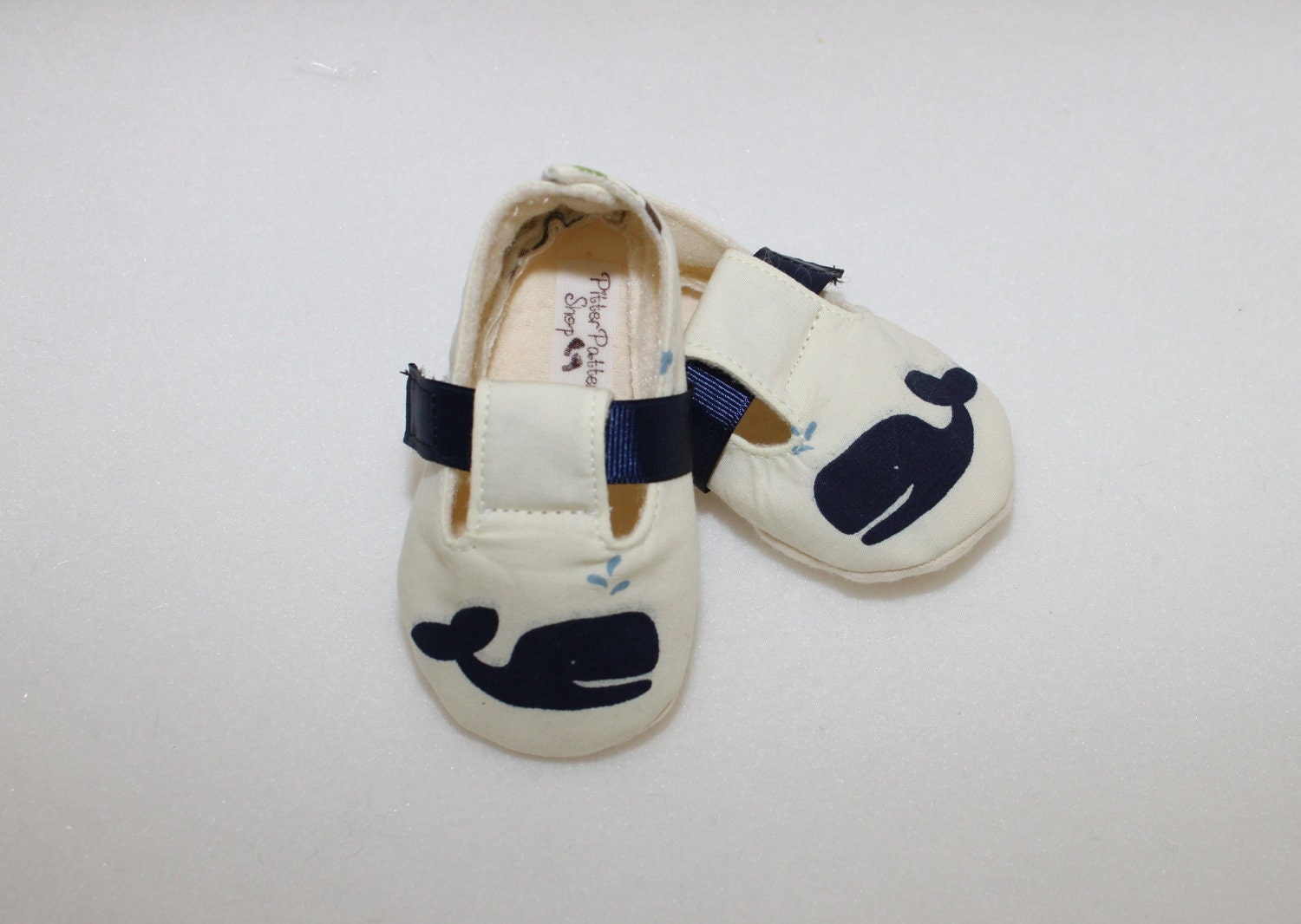 A WHALE of a TALE-Blue, Cream and Navy Baby Boy Booties
