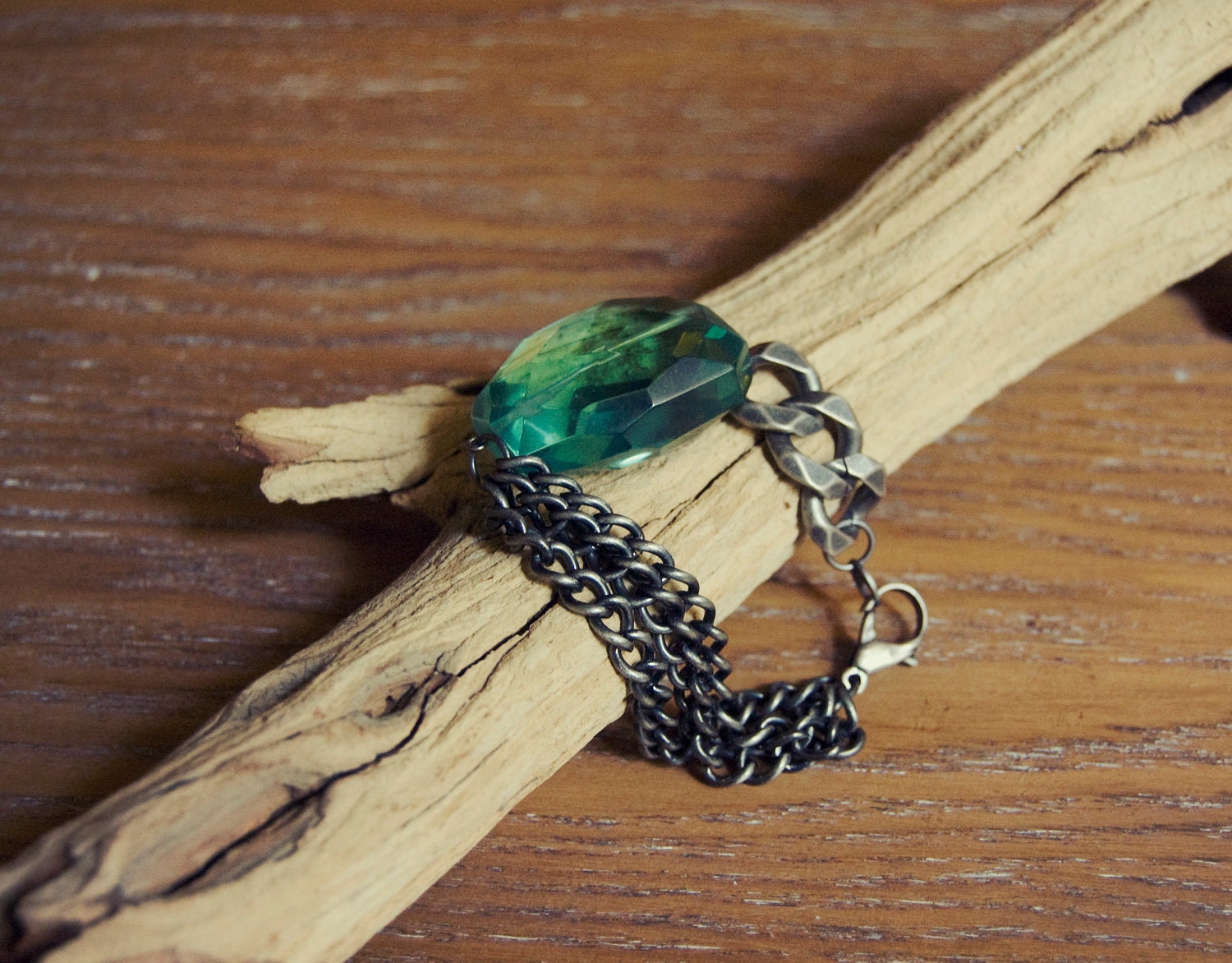 Oversized Gem Bracelet - translucent turquoise quartz on antiqued silver chains