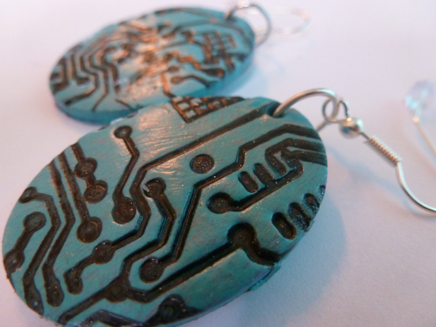 Circuit Board Blues Dangle Earrings