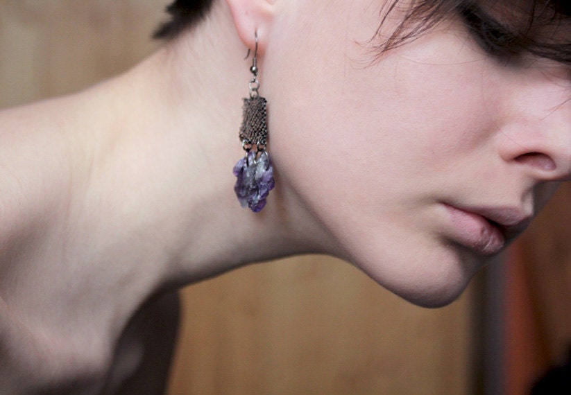 Amethyst earrings in purple and gun black