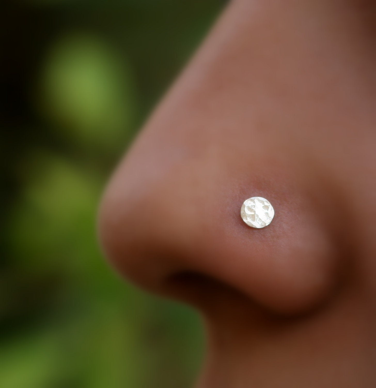 Nose Ring Stud Sterling Silver 4.5mm Hammered Disk Handcrafted