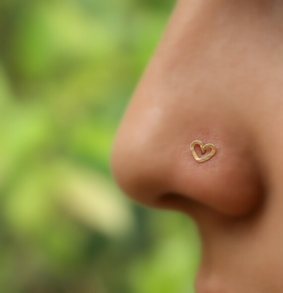 Valentine Heart Nose Ring Stud 14K Gold Filled Handcrafted Heart Shape