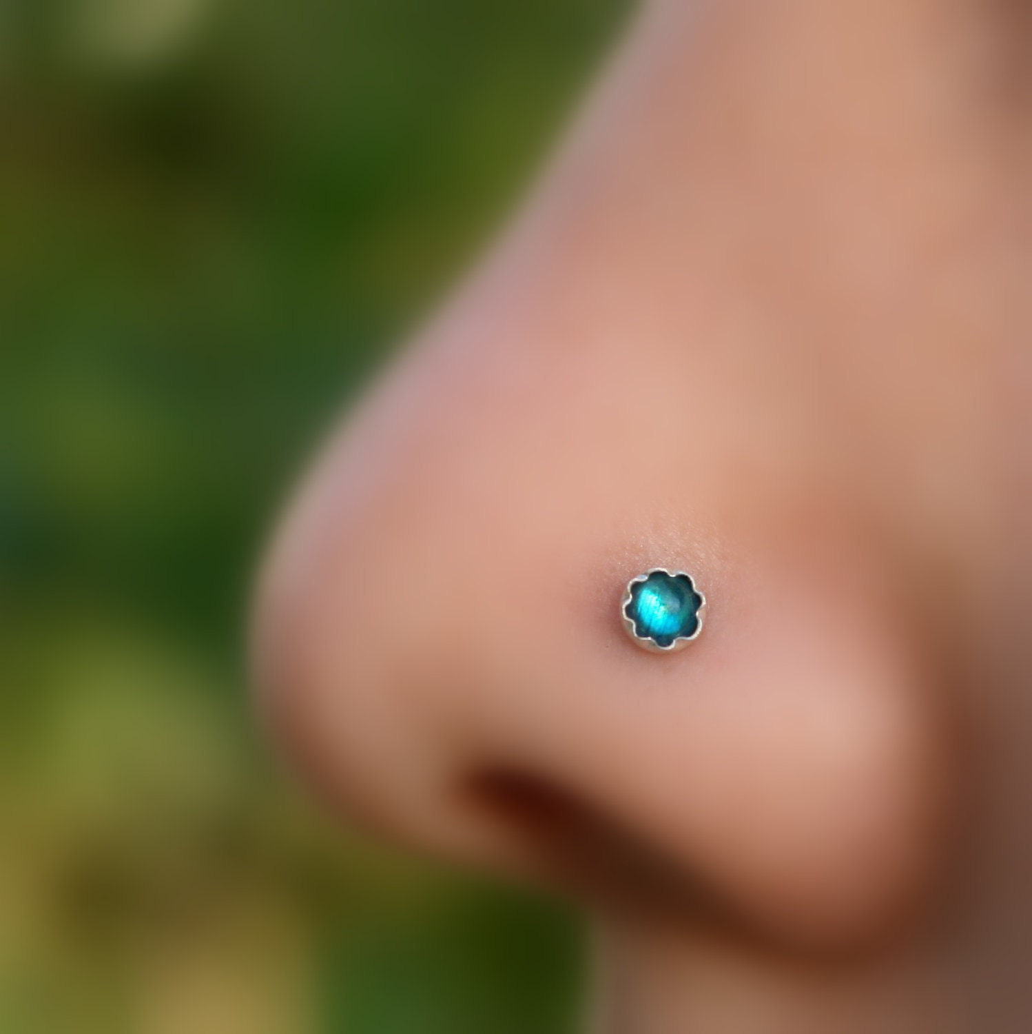 Paua Shell Nose Ring Stud Sterling Silver Handcrafted