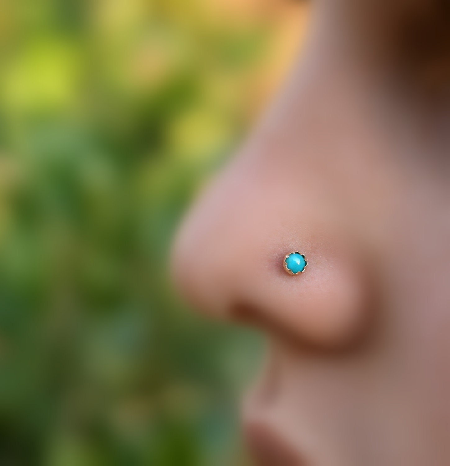 Turquoise Nose Ring Stud 14K Gold Filled Handcrafted