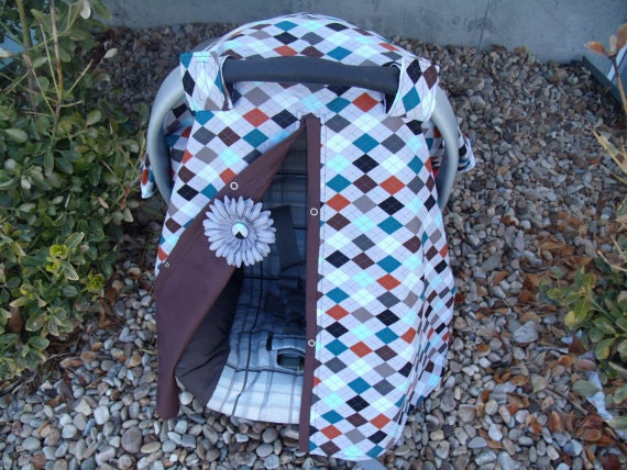 Baby Carseat Canopy Boy Argyle Carseat Cover