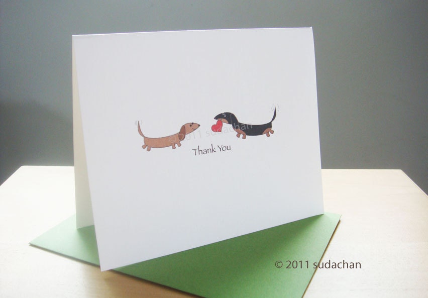 Dachshund Thank You Cards With Heart - Set of 10