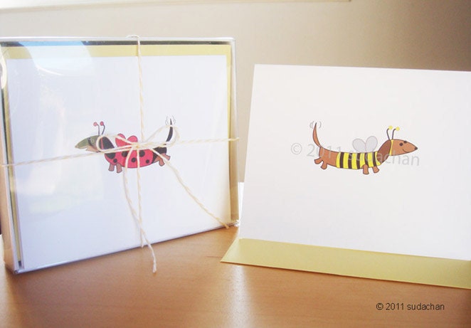 Assorted Dachshund Note Cards With Stationery Box - Pick Your Set (Set of 10)