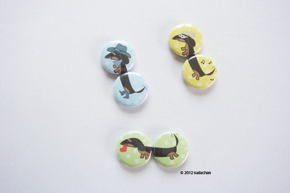 Dachshund Button Set 1B - Mix and Match Pin Buttons (Set of 6)
