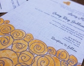 Modern Rose Wedding Invitation. Yellow and Gray. Linen Swirl Roses - DEPOSIT