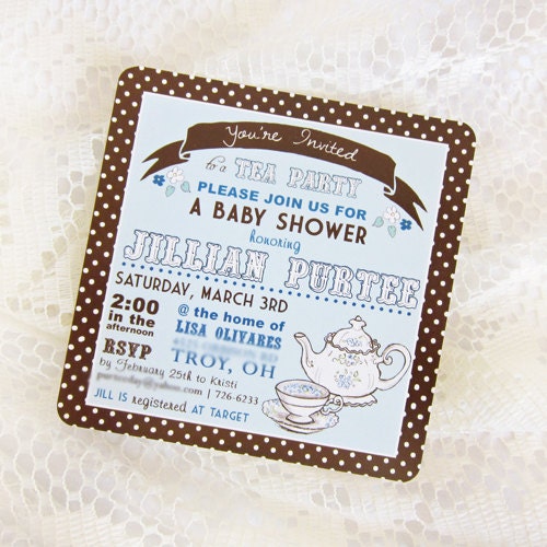 Teacup Tea Party Invitations - Tea Cup and Polka Dots - Birthday or Shower Invitations - DEPOSIT