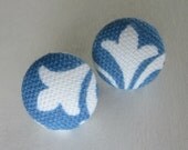 Blue and white patterned fabric earrings