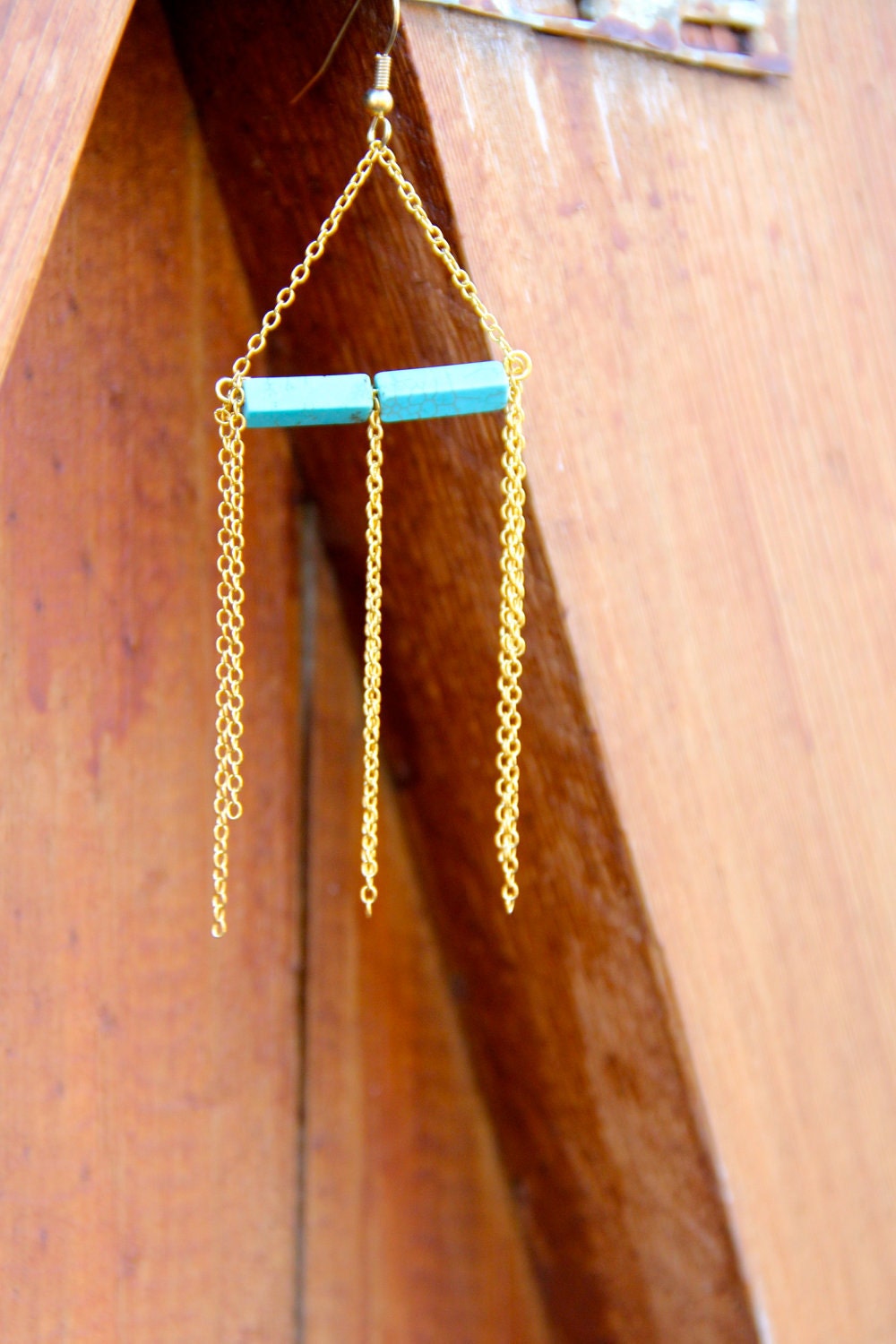 the way - beautiful tribal native ethnic boho inspired earrings with turquoise and gold chain