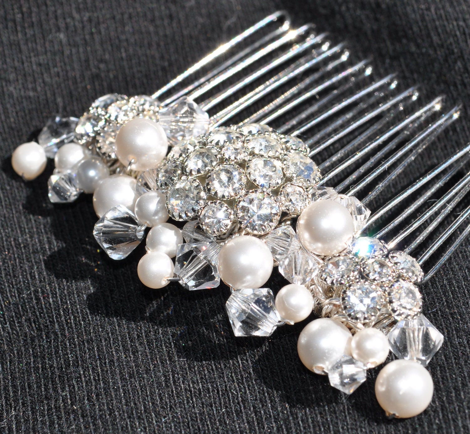 Pearl and Rhinestone Brooch Hair Accessory with Swarovski Crystals, Bridal Hair Comb, Statement Wedding Accessory