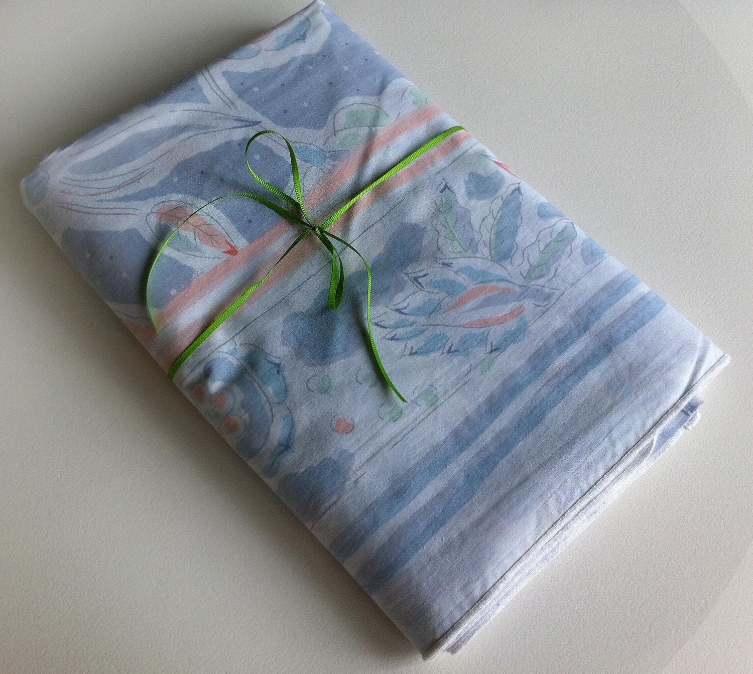 Vintage Twin Flat Sheet Soft Watercolors Blue