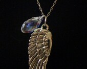 16" Gold Angel Wing Pendant with Crystal AB Swarovski Crystals