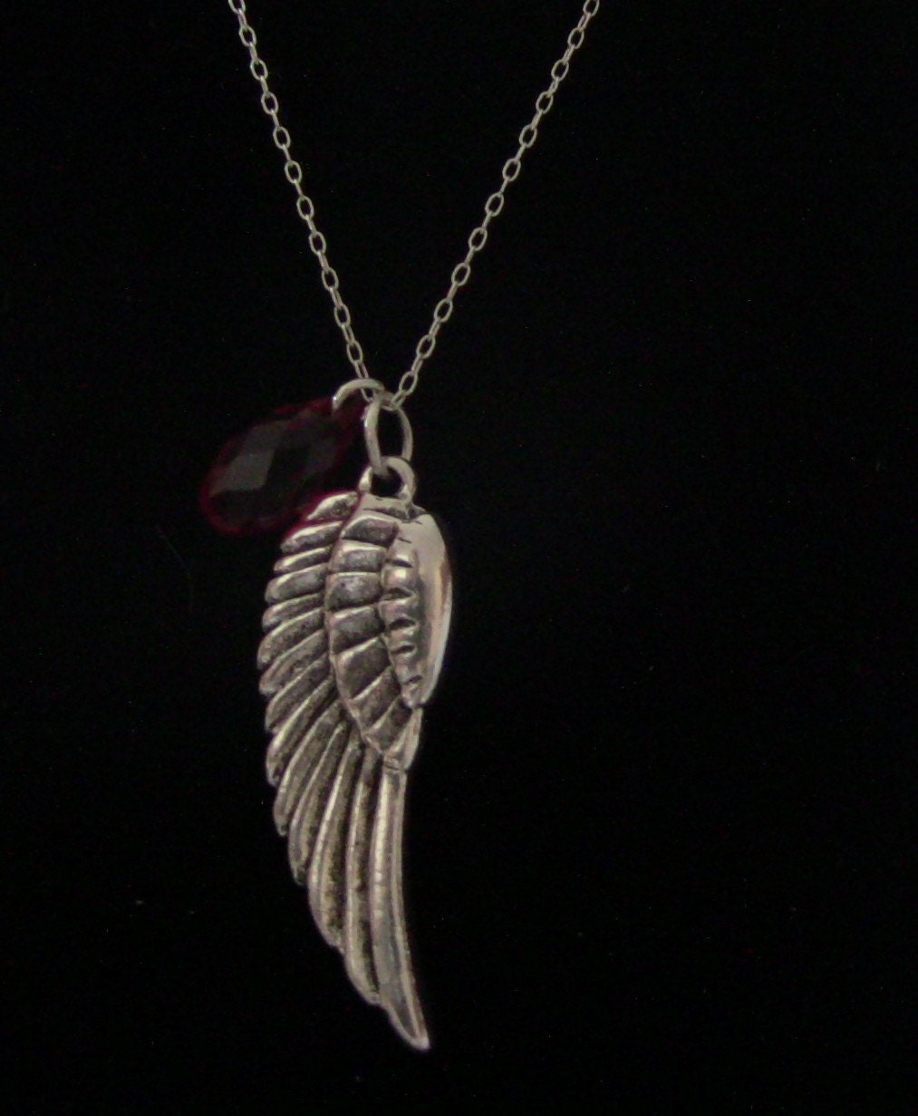 18" Silver Angel Wing Pendant with Siam Swarovski Crystals