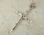 Sterling Rope Crucifix on 18 inch sterling silver rolo chain