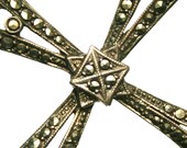 Antique Sterling Silver & Marcasite Crucifix on Black Satin Cord