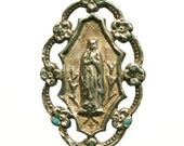 Art Nouveau Antique Silver Medal to NOTRE DAME of LOURDES on 18" sterling silver rolo chain