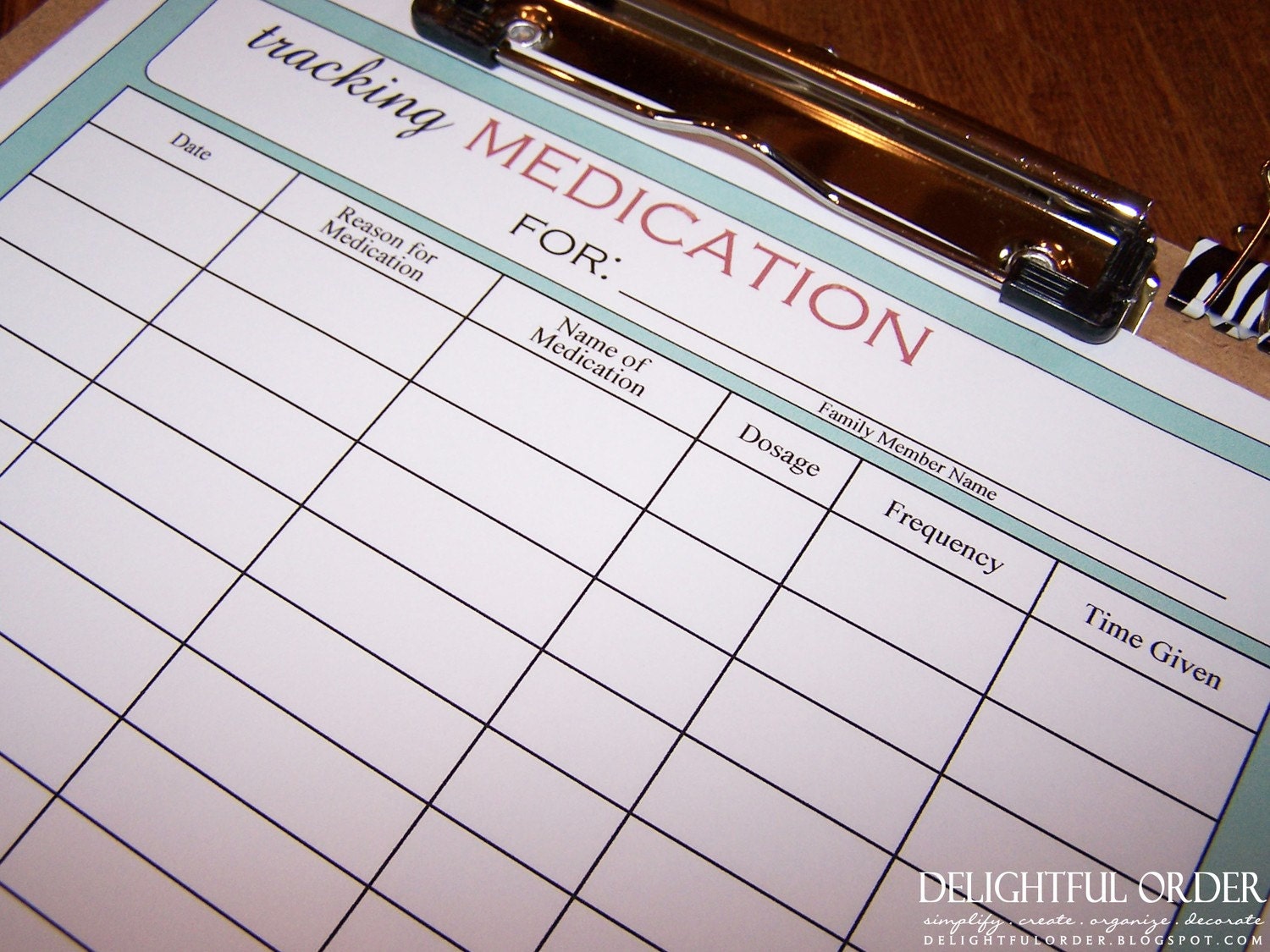 Tracking Medication Chart PDF Printable File