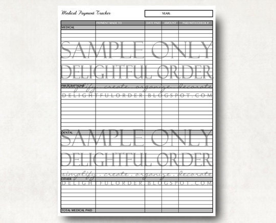 Medical Payment Tracker  - PDF Printable File