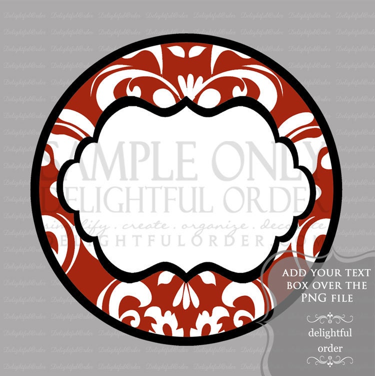 Red Damask Circle Labels/Tag - PDF Blank File & Add your text PNG File