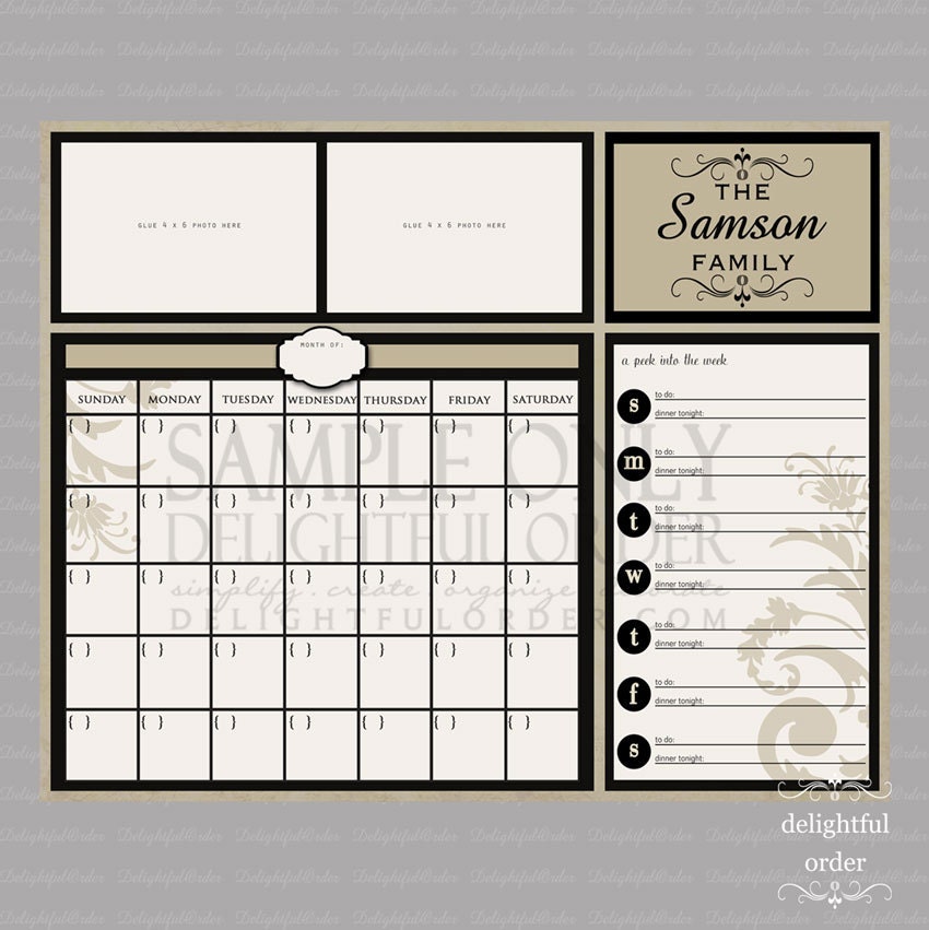 Custom Tan - Everyday Message Center Calendar - 16x20 PRINT - You Frame - Dry Erase