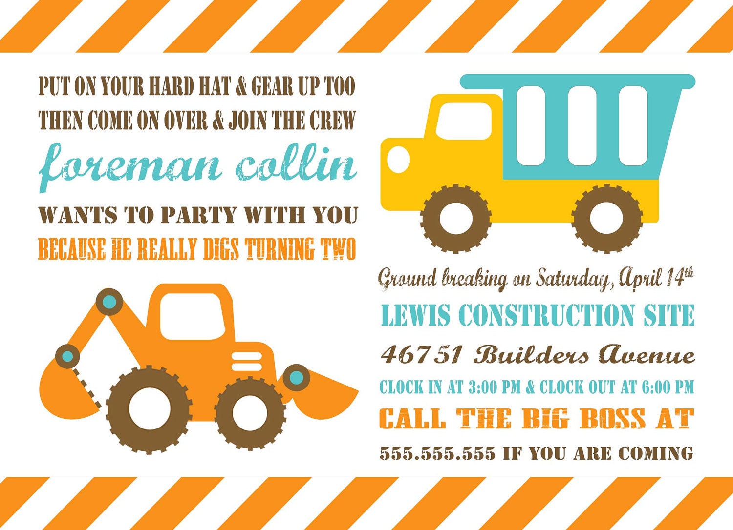Construction- birthday Invitation