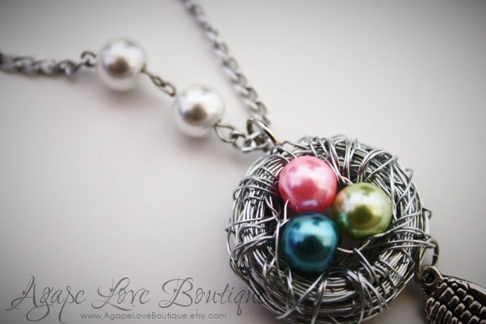 Custom Made Birds Nest NecklaceYou Pick Colors and amount of Pearls "eggs" (5-8 Max)