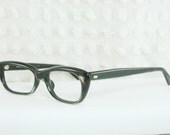 60s Cat Eye Glasses 1960s Womens Eyeglass Medium Black Green Reflect NOS 46/18