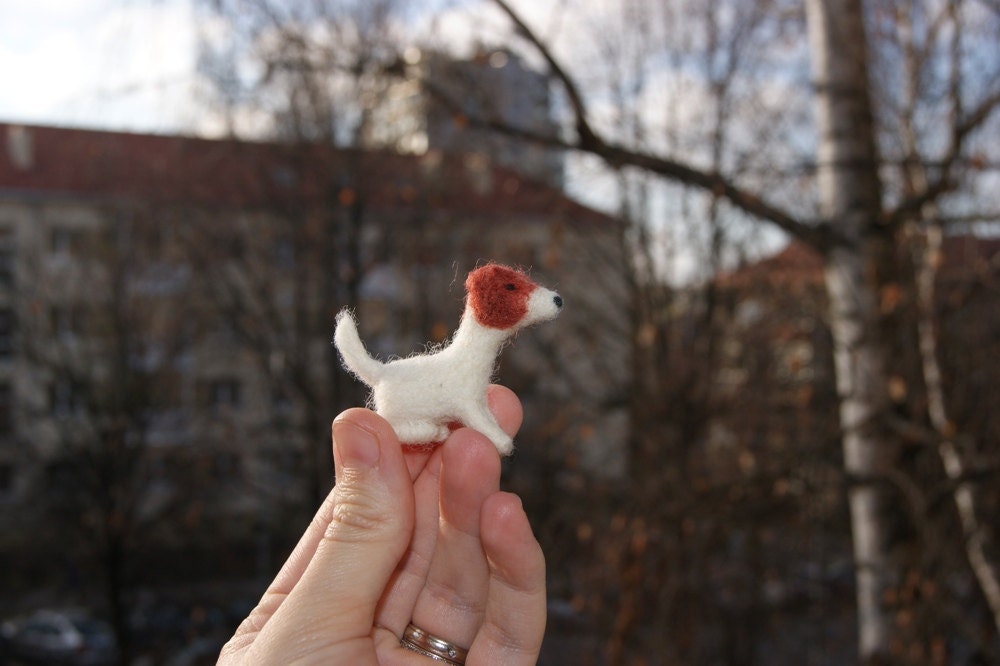 Needle felted dog miniature - cute mini Jack Russell - tiny soft sculpture