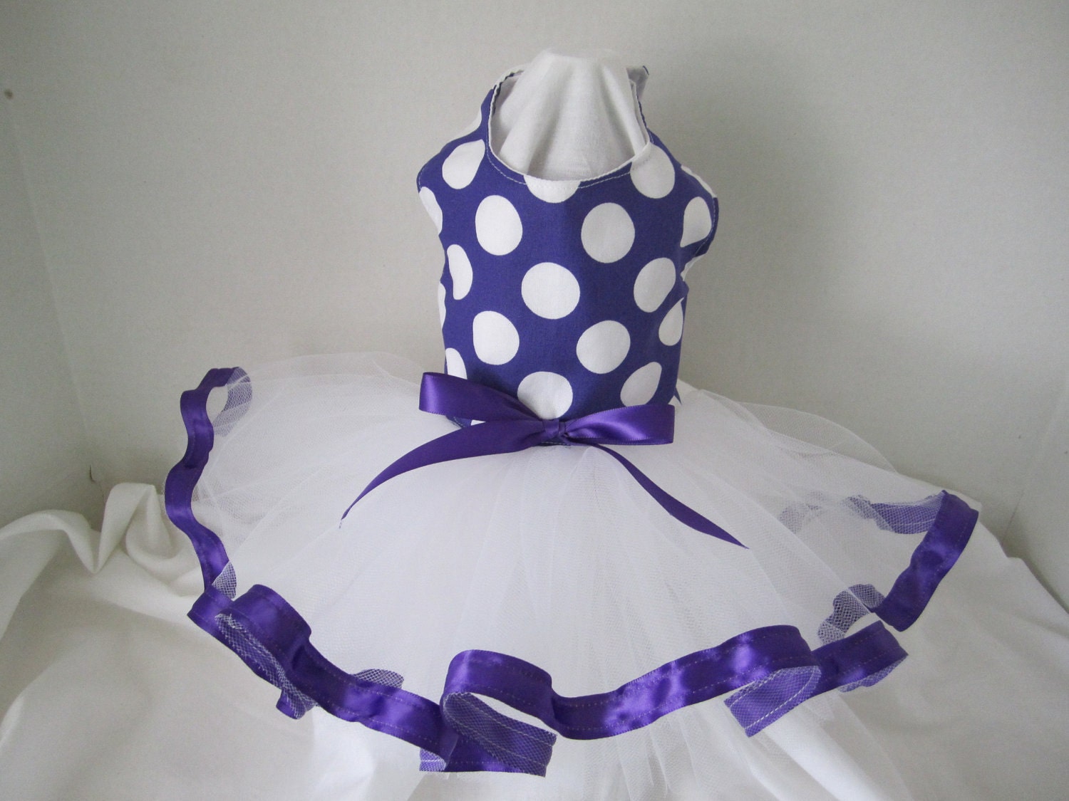Dog Dress / tutu XS    Purple  With White Polka Dot  By Nina's Couture Closet