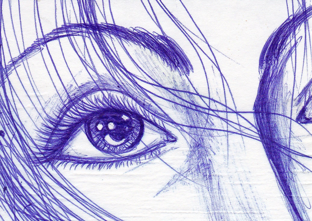 ACEO original pen sketch / A woman's Eye in Blue