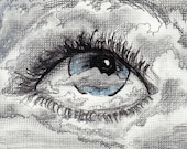 ACEO pencil drawing and watercolor "The Eye of the Storm" sticker