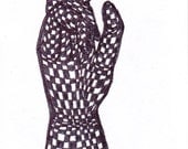 ACEO original pen sketch / black and white checkered hand
