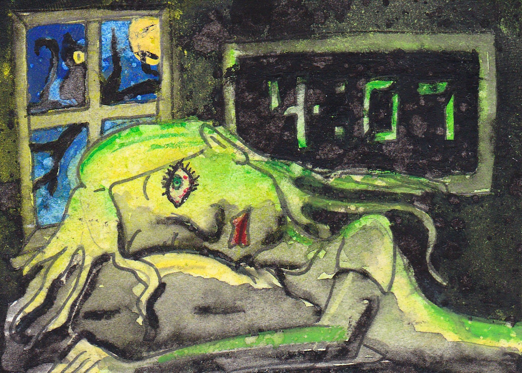 ACEO original watercolor painting / Insomnia