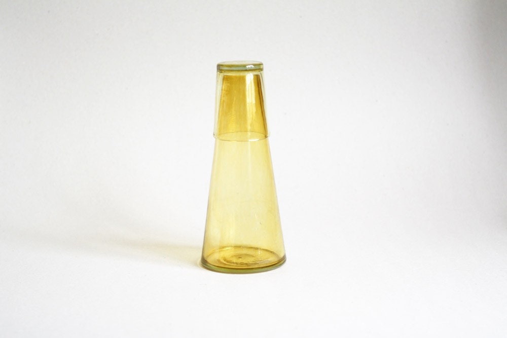 Handblown Light Yellow Carafe and Glass from France