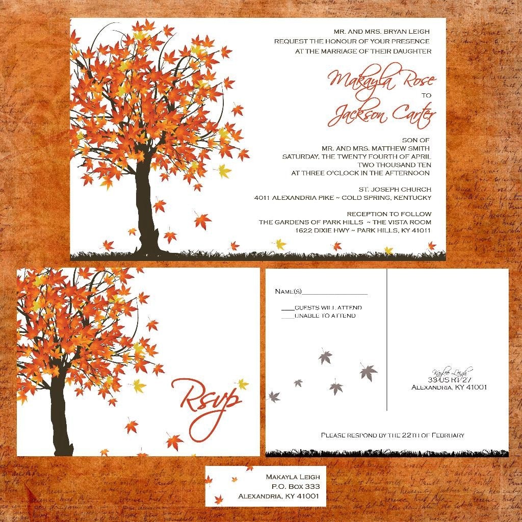 Fall In Love Wedding Invitation Suite with RSVP postcards and address labels
