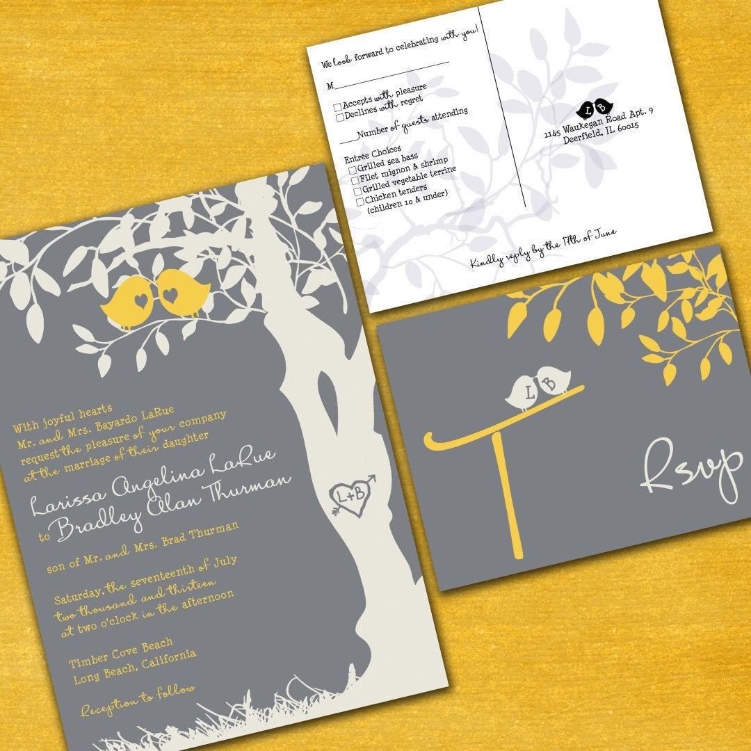 Custom Love Birdies Wedding Invitation Suite with RSVP postcards - Digital Files - DIY Wedding