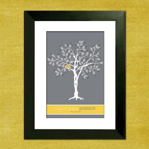 Custom Love Birdies 12" x 18" Wedding Tree - With Ink  and Instructions