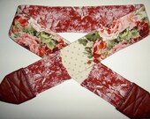 Dark Red Toile and Modern Red Rose polka dot camera strap, reversible, 2 expandable pockets with stretchable elastic, dark red leather