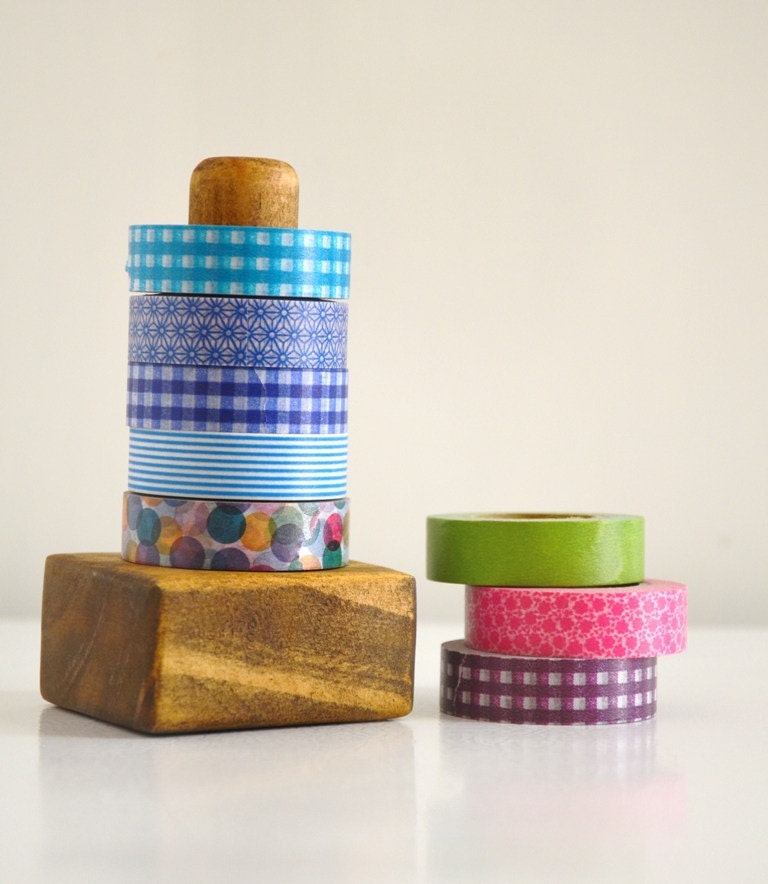 Dark Washi Tape Organizer - Wood Masking Tape Holder - Eco friendly Wood Japanese Tape Dispenser for 5 rolls - valentines day gift