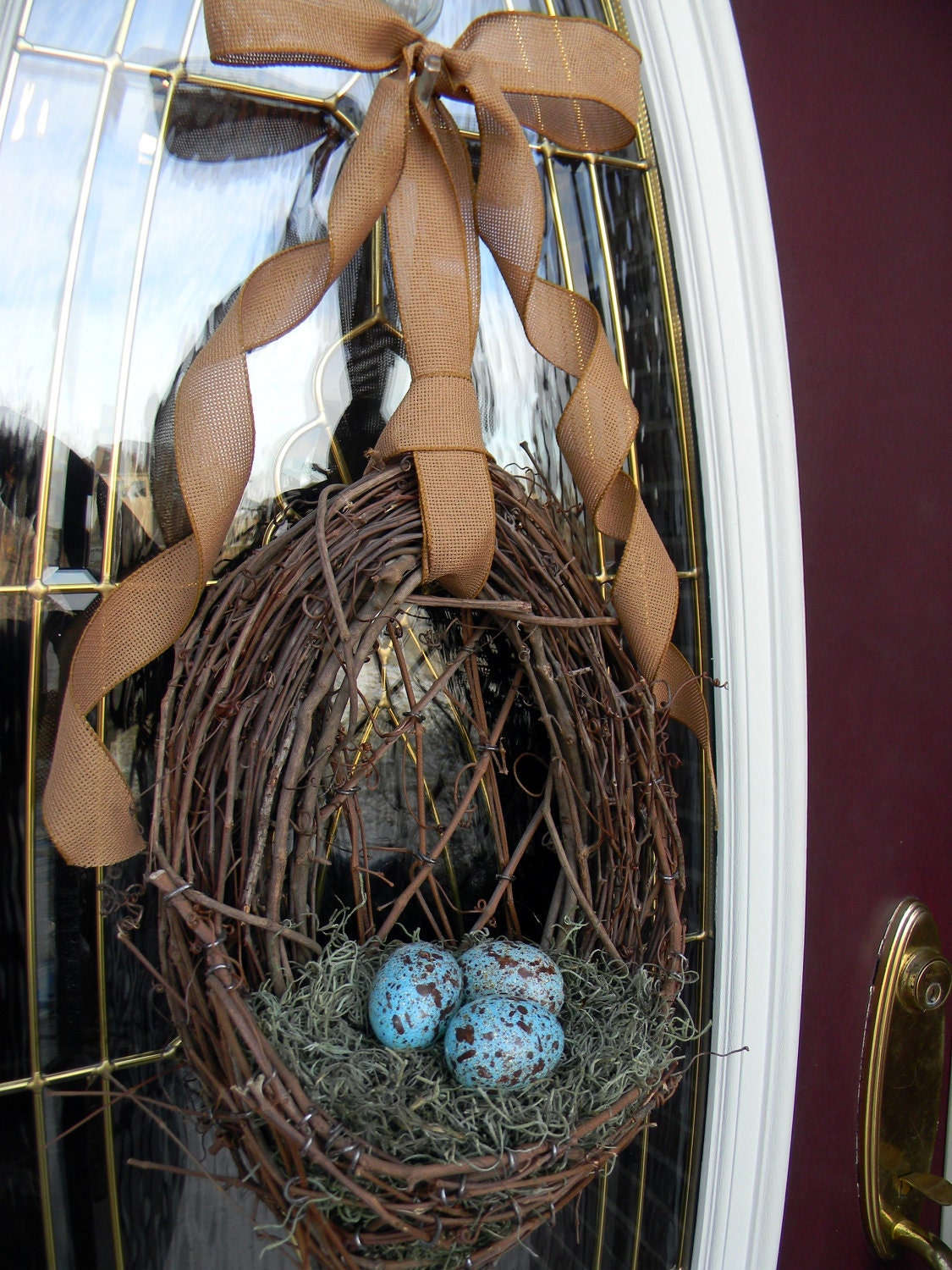 Spring Wreath Easter Wreath Grapevine Door Wreath Basket Decor..."Blue Eggs"