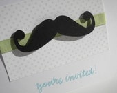 Mustache Baby Shower Invites - Pale Blue Polka Dots with pale green ribbon - Thank You Cards - Note Cards