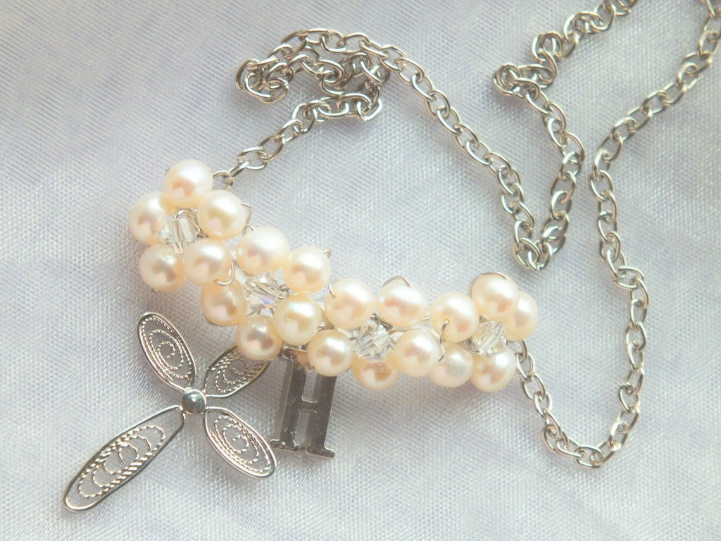 Love and Grace Necklace - Silver Filigree Freshwater Pearl Cross Pendant