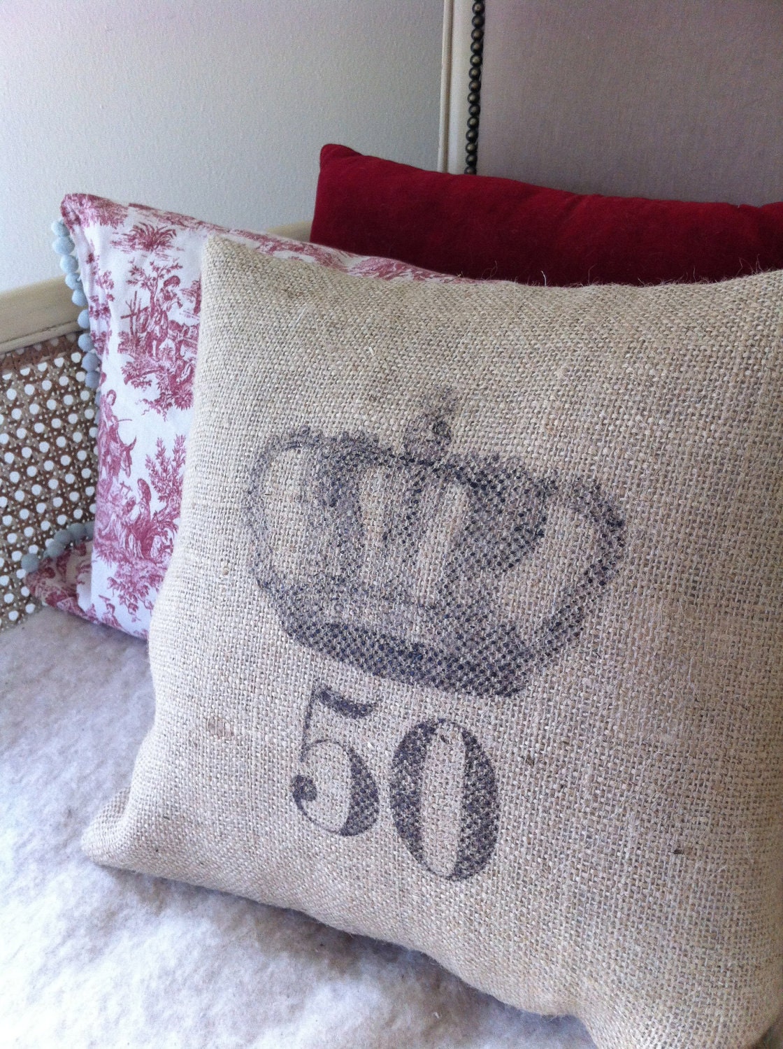 Crown Birthday Pillow Cover/ Custom French Number