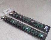 Twins 2 Pc Fabric Pacifier Clip Black Dark Green with Mini Skull and Crossbones Boy Print - Universal Soothie Nuk Mam Gumdrop Avent
