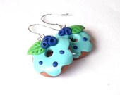 Earrings Mini Doughnuts with Blueberry, Polymer Clay. Silver Earrings. Funky Jewelry.