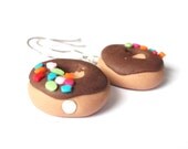 Doughnuts Earrings with Chocolate and Sprinkles, Sterling Silver Ear Wires, Polymer Clay, Dangle Earrings